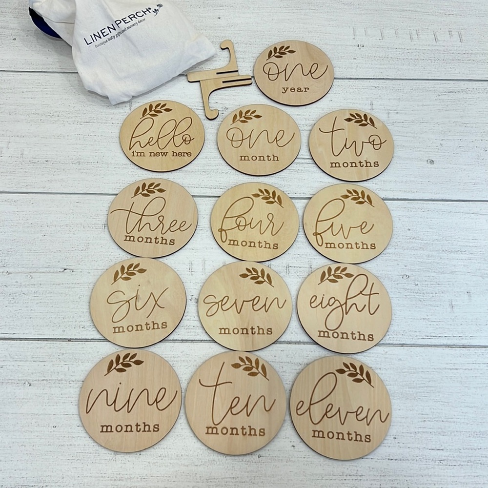 Linen Perch Wooden Monthly Photo Props Baby
